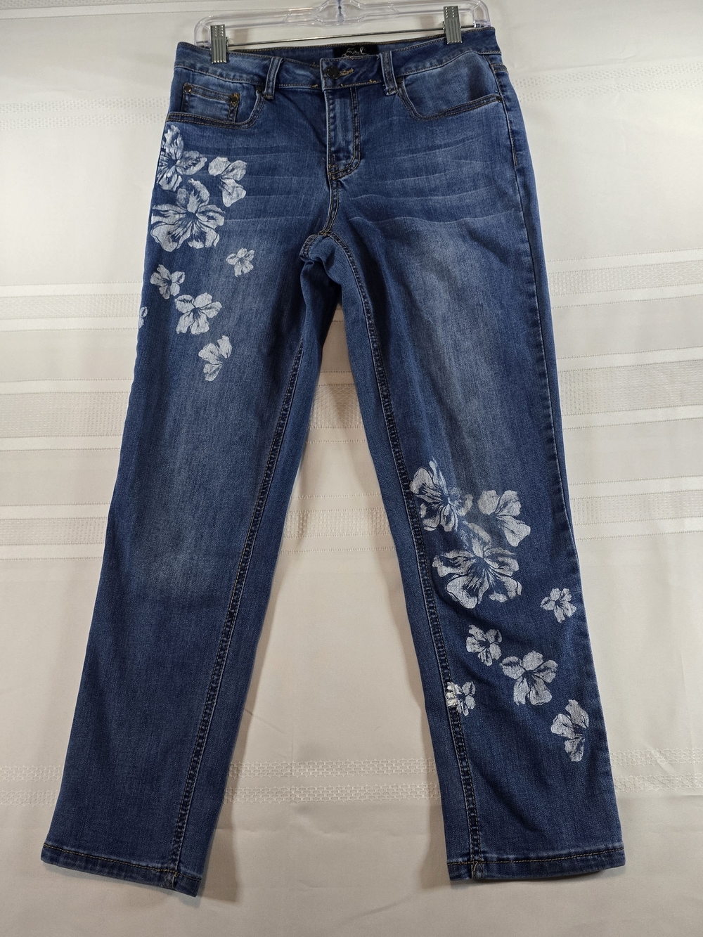 Earl Jeans Dark Blue Straight Leg Jeans with White Floral Print